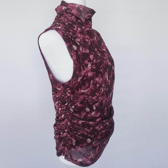 Cable & Gauge Women’s Sleeveless Mock Neck Side Ruched Printed Top/Blouse Large - Picture 4 of 9